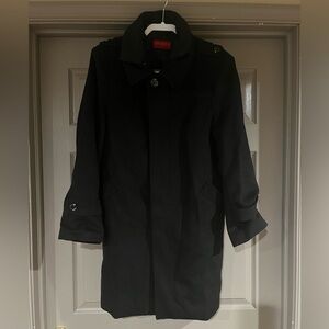 Mantoni Black Long Coat Cashmere Wool Blend Zip & Button up. Mens Size 40 R